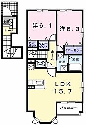 メゾンドカルムA 2LDKの間取図画像