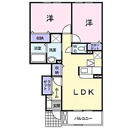 ロータス鳥生D 2LDKの間取図画像