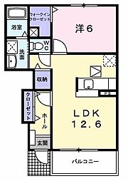 ハピネスB 1LDKの間取図画像