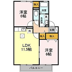 リヴェールコートD 2LDKの間取図画像