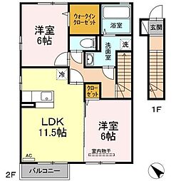 コウジィーコートK 2LDKの間取図画像