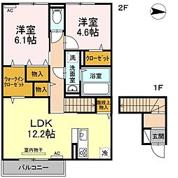 D-room喜多川B 2LDKの間取図画像