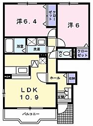 メゾンドカルムE 2LDKの間取図画像