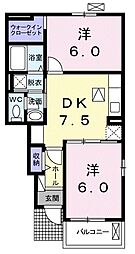 シティクレメント 2DKの間取図画像