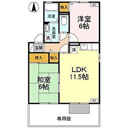 セジュール西余戸B 2LDKの間取図画像