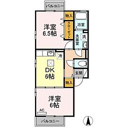 アベニュー北野D 2DKの間取図画像