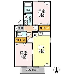 倫世館B 2DKの間取図画像