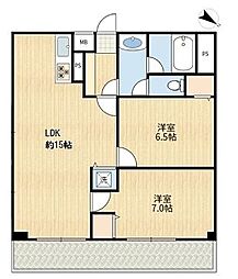 八王子スカイマンション 2LDKの間取図画像