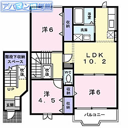 コーポラスフジタ 2階3LDKの間取り