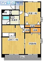 サンパティオ小針 2階2LDKの間取り