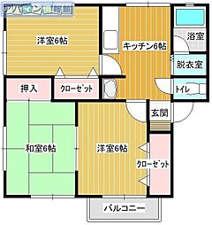 プティシャトー 3DKの間取図画像