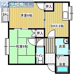 サンライズタウンC 2DKの間取図画像