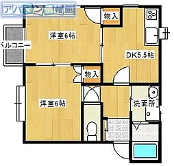 サンライズタウンF 2DKの間取図画像