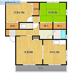アベニューときめき 3DKの間取図画像