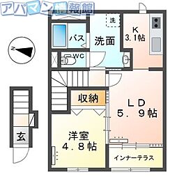 新潟市秋葉区中野新築アパート 1LDKの間取図画像