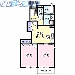 星六B 2DKの間取図画像