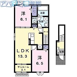 クレストI 2LDKの間取図画像