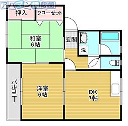 クロックハウスさつき 2DKの間取図画像