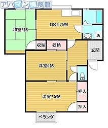 ヴィラ・ランコントレB棟 3DKの間取図画像