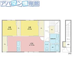 モントまるやまB棟 2LDKの間取図画像