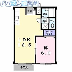 エルディム車場 1LDKの間取図画像