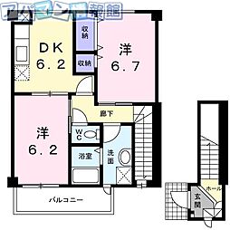 エルガーデン 2階2DKの間取り