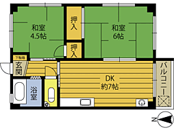 クレスト石垣 2DKの間取図画像