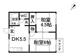 コーポヤスナミ 2DKの間取図画像