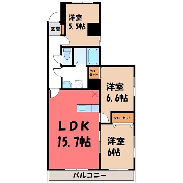 中今泉ヴィラージュマンション ｜栃木県宇都宮市中今泉5丁目(賃貸マンション3LDK・6階・71.66㎡)の写真 その2