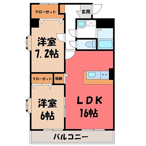 Y＆M TAKAHASHI I ｜栃木県宇都宮市簗瀬4丁目(賃貸マンション2LDK・3階・67.00㎡)の写真 その2