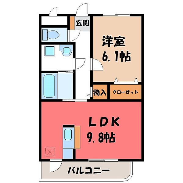 ロード＆スカイ ｜栃木県宇都宮市西大寛1丁目(賃貸マンション1LDK・3階・43.32㎡)の写真 その2