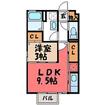 栃木県宇都宮市簗瀬町（賃貸アパート1LDK・1階・33.61㎡） その2