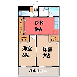 ラ・セゾン大貫 2DKの間取図画像