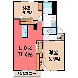 ブライト・コートB 2LDKの間取図画像