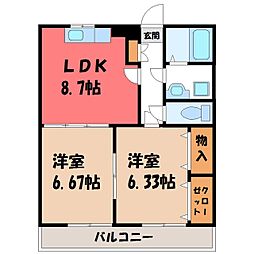 ブレインマンションフルール 2DKの間取図画像