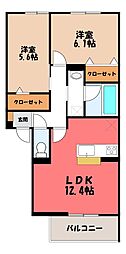 セジュールグリーンかなで 2LDKの間取図画像