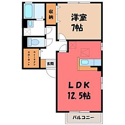 クレセントB 1LDKの間取図画像