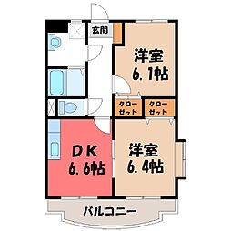 ユーミーハーモニーガーデン 2DKの間取図画像