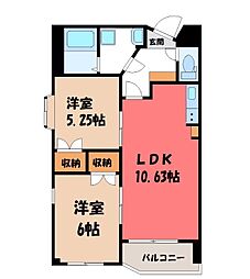 南大通りイステートハイツ 2LDKの間取図画像
