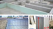 床面と立ち上がり部分が一体となる強固なベタ基礎工法。幅は150mm、高さは400mm。鉄筋はあらかじめ工場でつくることで現場加工による精度のバラツキもなくしています。