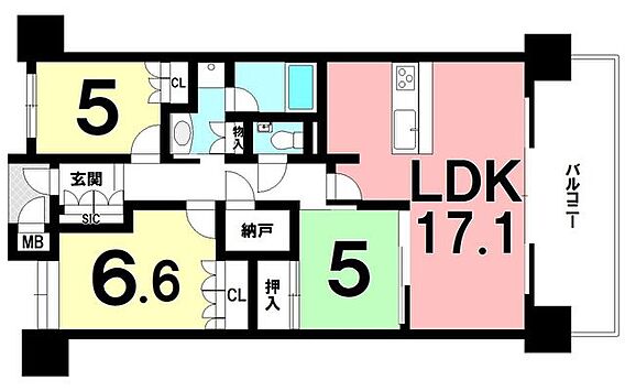 3LDK、東向...