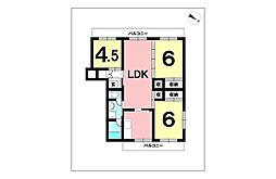 鴨池ハイム2号棟 3LDKの間取図画像