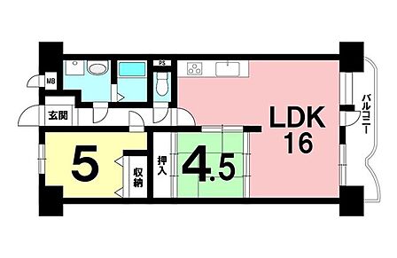 2LDK、南向きバルコニー【専有面積62.7m2】食器洗浄乾燥機付き!