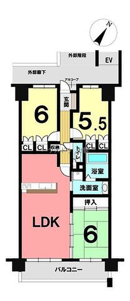3LDKの間取の部屋は和室がLDKと続いている場所にあるので来客があった際に和室でお話しする際もスムーズに和室に移動できます。