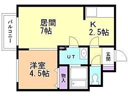 中里マンション 1LDKの間取図画像