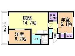 ル・ブランプルミエ 2LDKの間取図画像