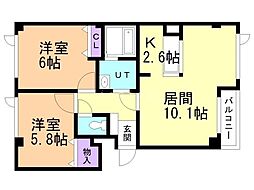 ビューシャトー2 2LDKの間取図画像