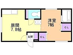 キングパレス5B棟 1LDKの間取図画像