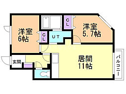 パストラル麻生東B 2LDKの間取図画像