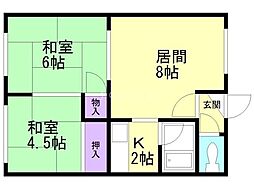 シティハイム新琴似A 2LDKの間取図画像